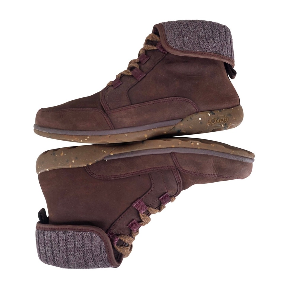 Chaco Borealis Ledge Mahogany Brown Leather Waterproof Knit Cuff Boots sz 9.5 - Picture 10 of 13